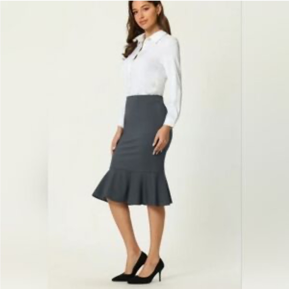 Grace Elements Grey Tulip Skirt-Button Cinch Detail-Front and back NWOT Sz4-☀️🌸‌